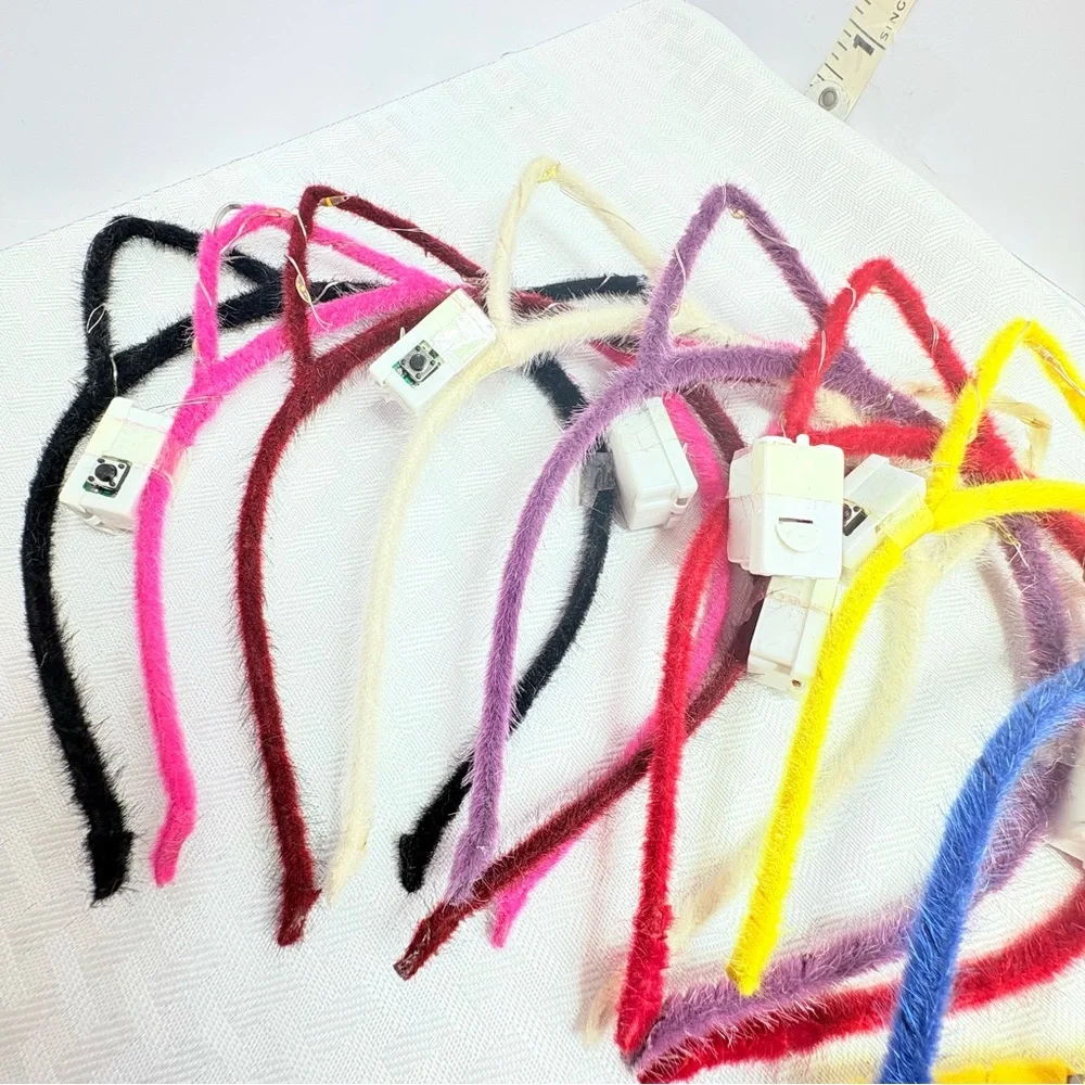 A Dozen of Brand New! Fuzzy Cat Light up Ear Headbands - Assorted Colors